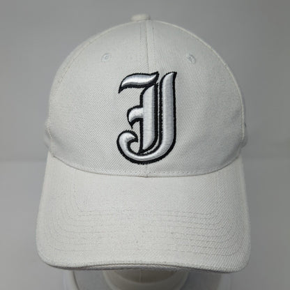 J Strapback Hat White 7 1/8 Adjustable Embroidered Vented Holes 6 Panel