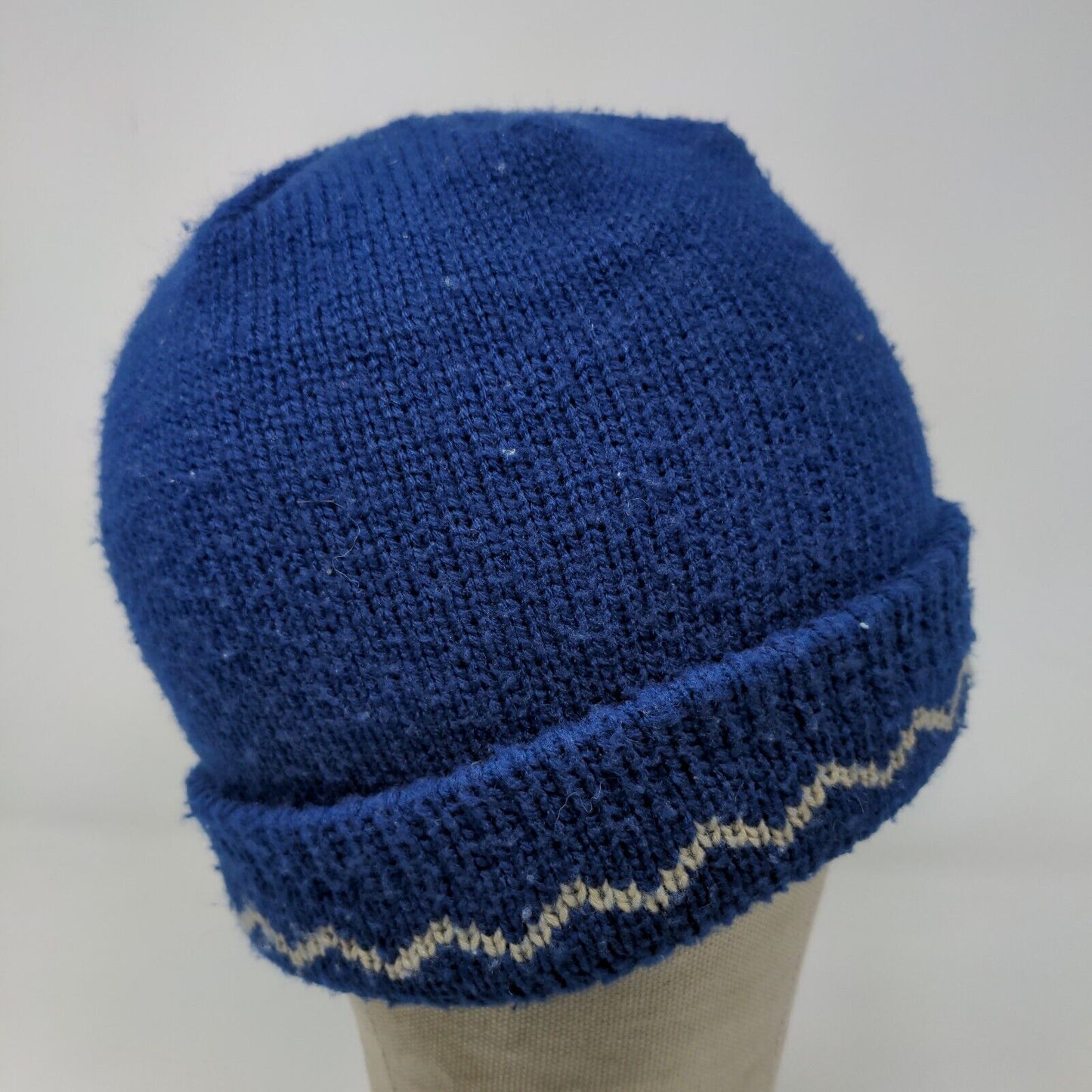 English Village Men's Knit Beanie Hat Cap Blue OSFA Stripe 100% Acrylic