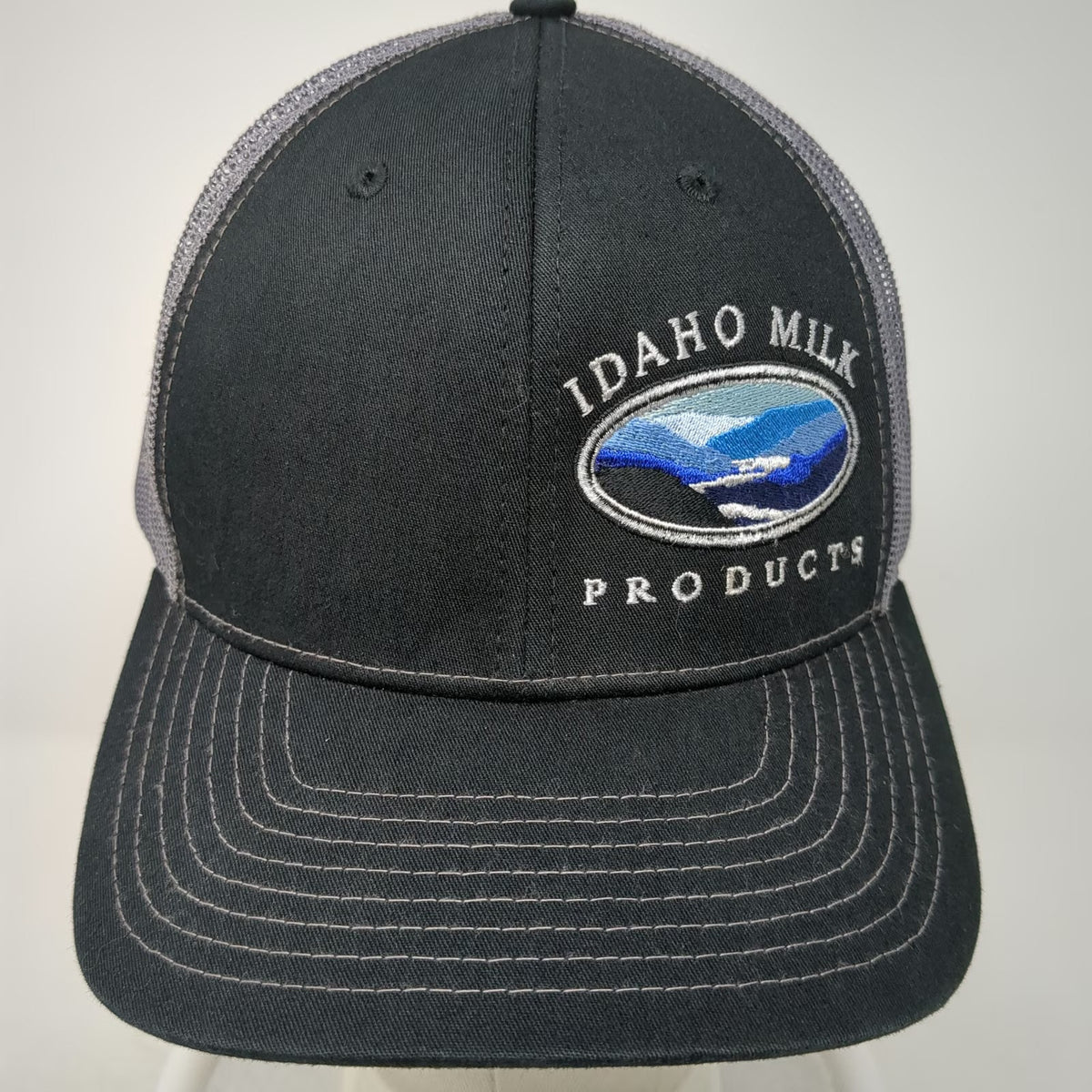 Richardson Trucker Hat Black Gray One Size Snapback Mesh Idaho Milk Products