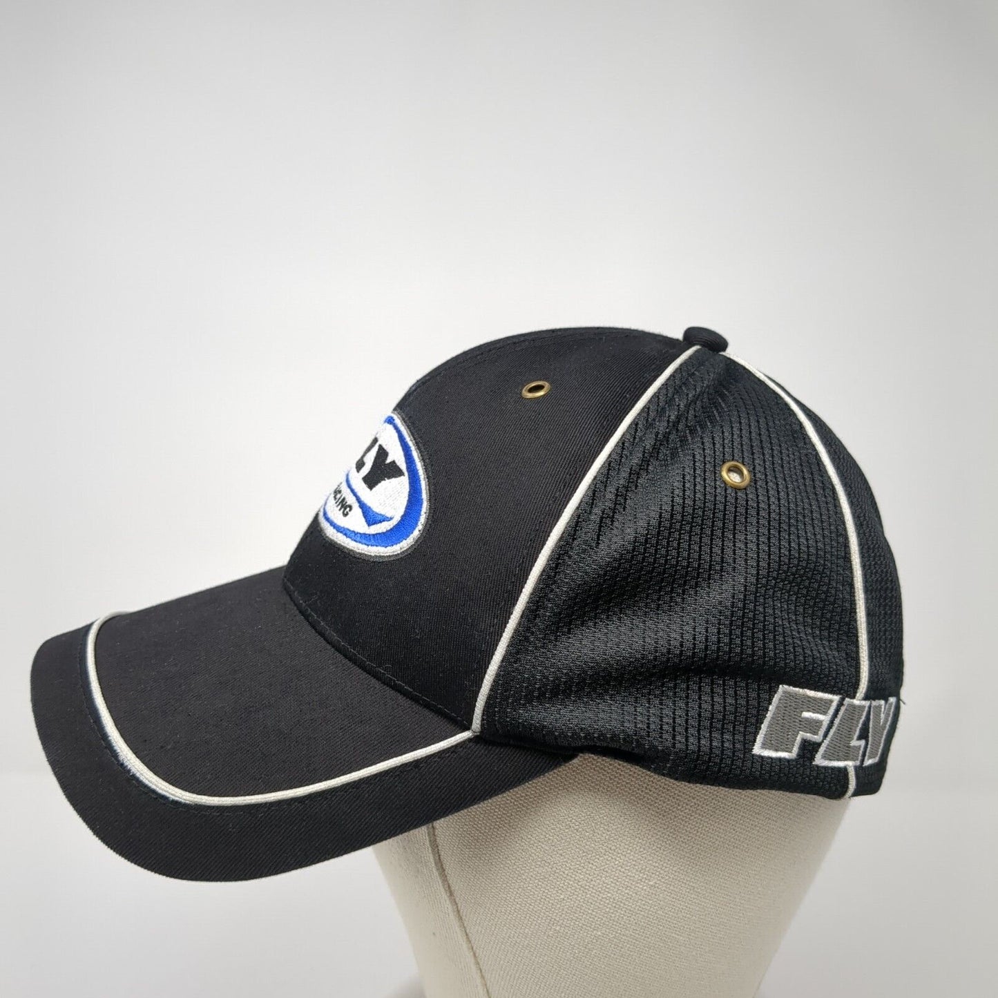 Fly Racing Strapback Hat Black One Size Embroidered Vent Holes Piping