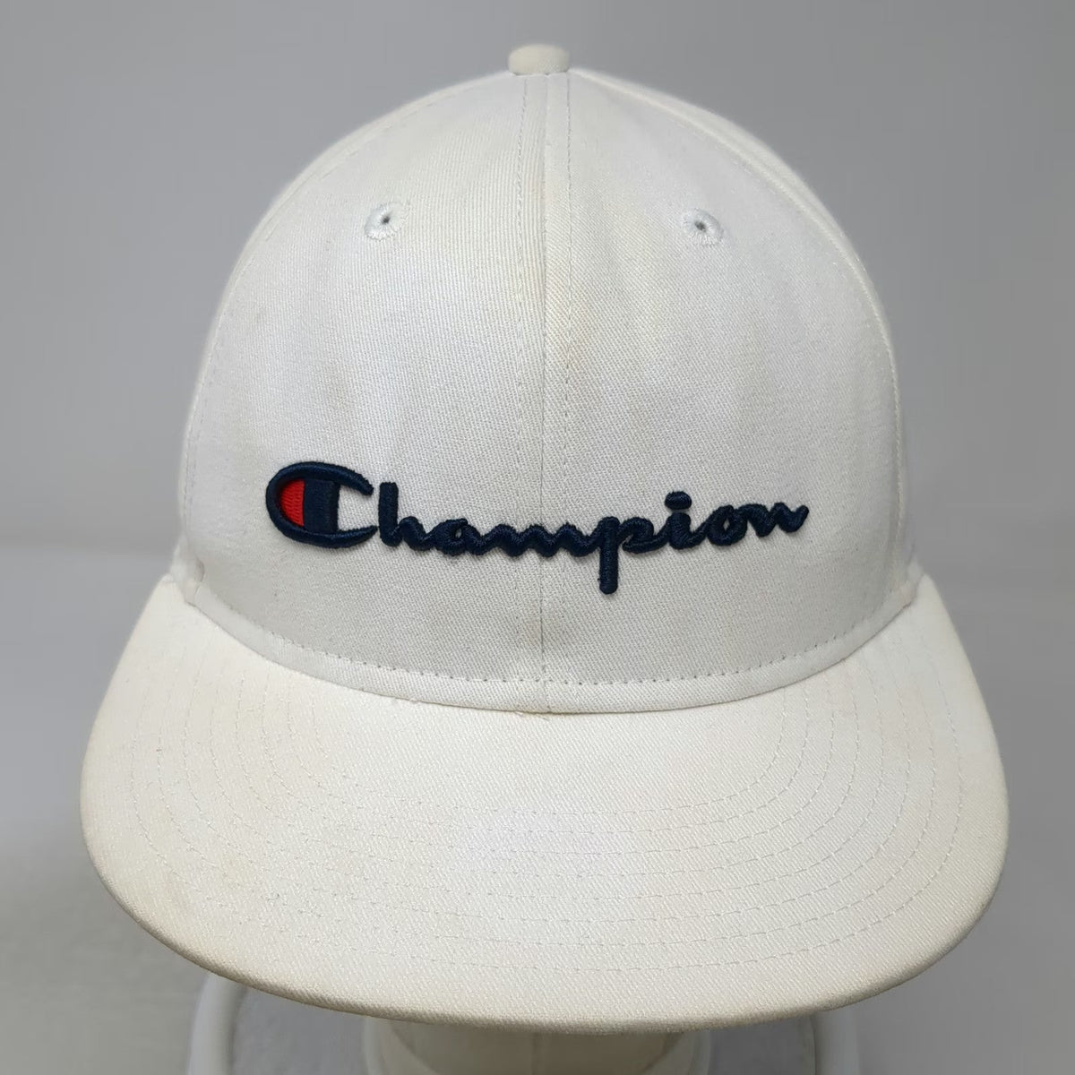 Champion Snapback White One Size Embroidered Logo Cotton Athletic Sport Hat