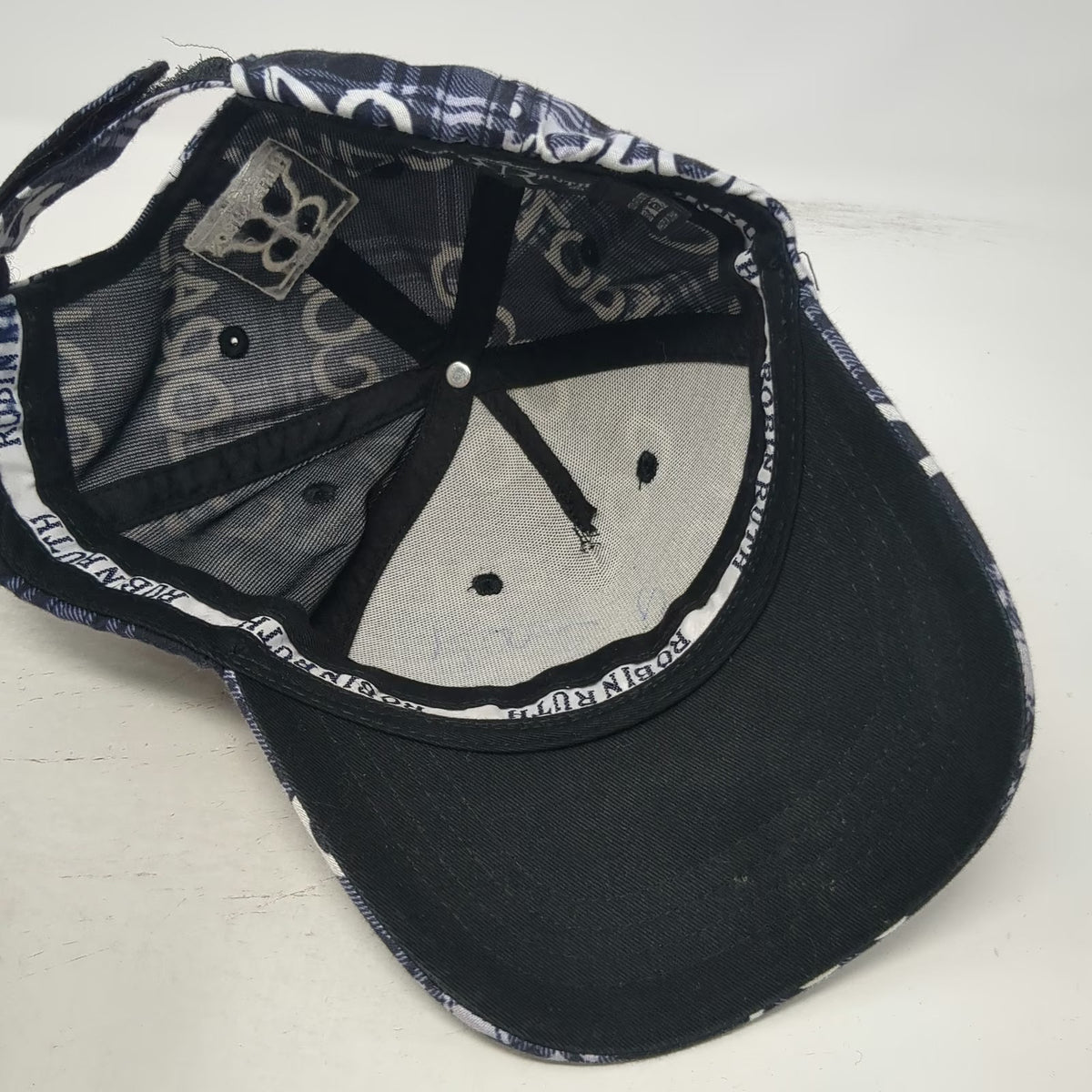 Robin Ruth 5 Panel Blue White Colorado Allover Print Plaid One Size Logo Hat