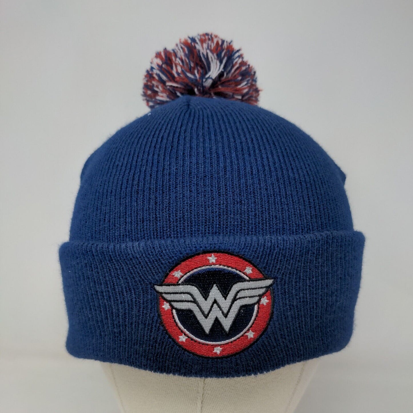 Wonder Woman Women's Knit Beanie Hat Embroidered Logo Pom Pom