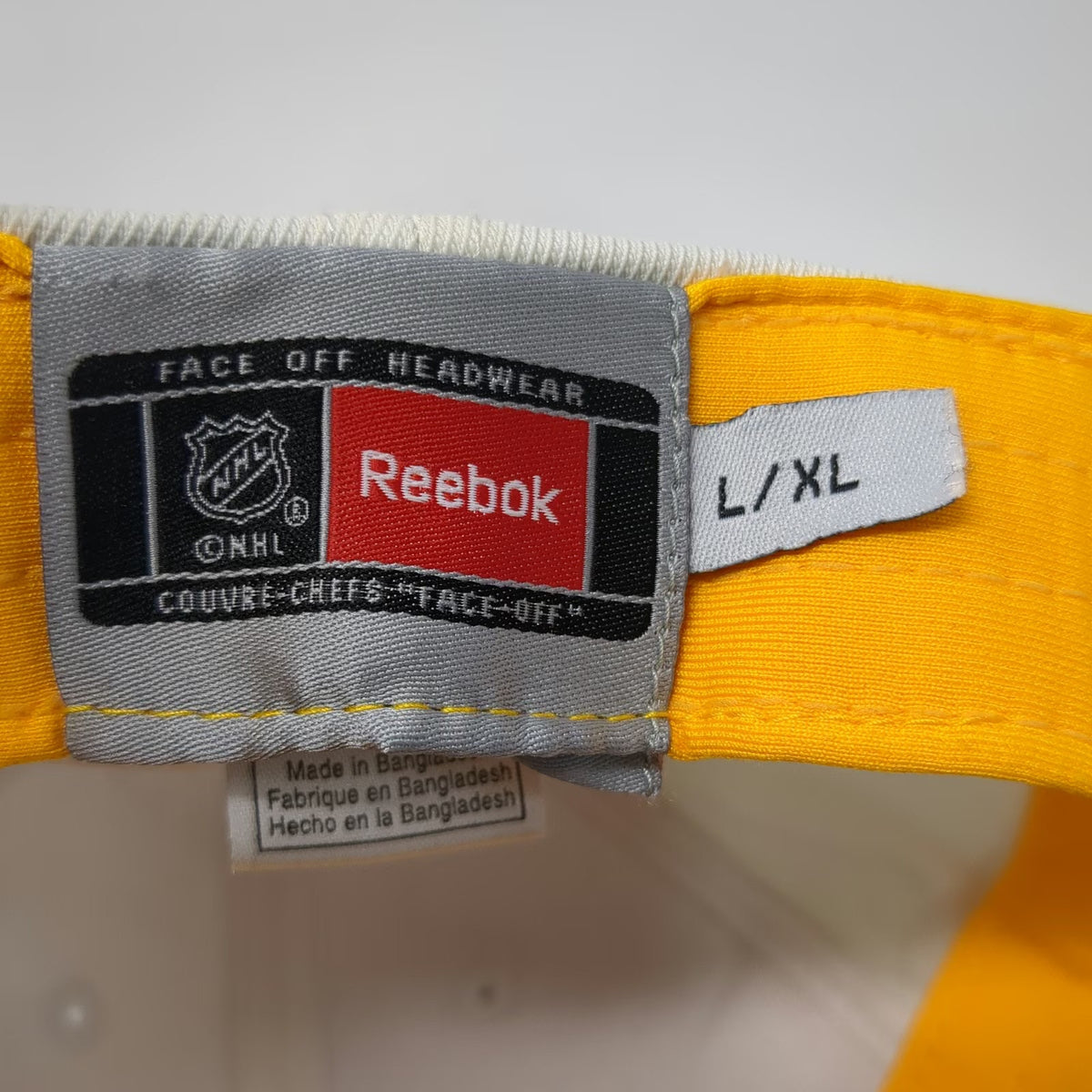 Boston Bruins NHL Reebok White Yellow Black XL Face Off Embroidered Logo Hat