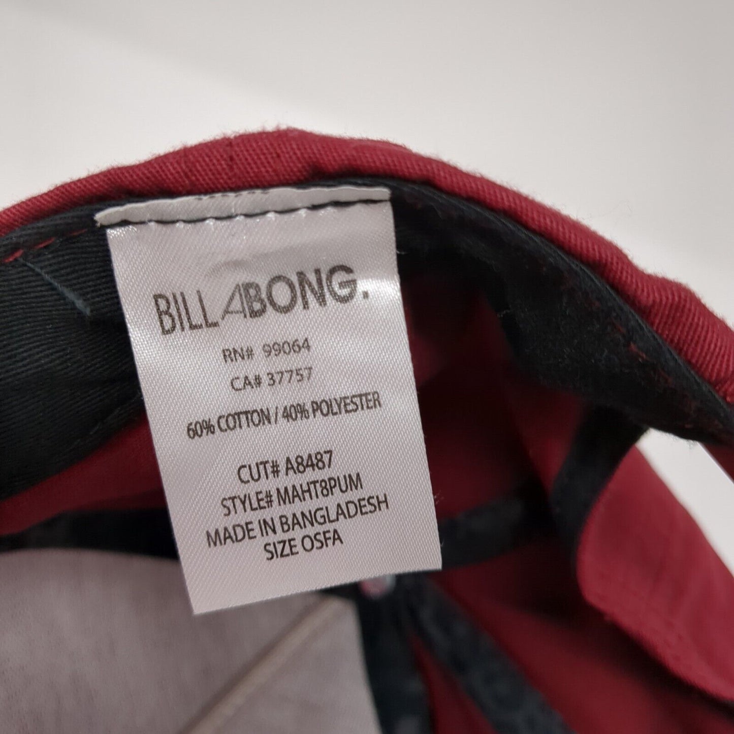 Billabong Snapback Hat Red One Size Adjustable Embroidered Vented Holes 6 Panel