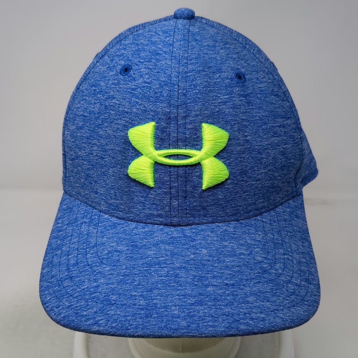 Under Armour Baseball Cap Blue XL Stretch Fit Heathered Neon Yellow Logo Hat