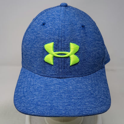 Under Armour Baseball Cap Blue XL Stretch Fit Heathered Neon Yellow Logo Hat