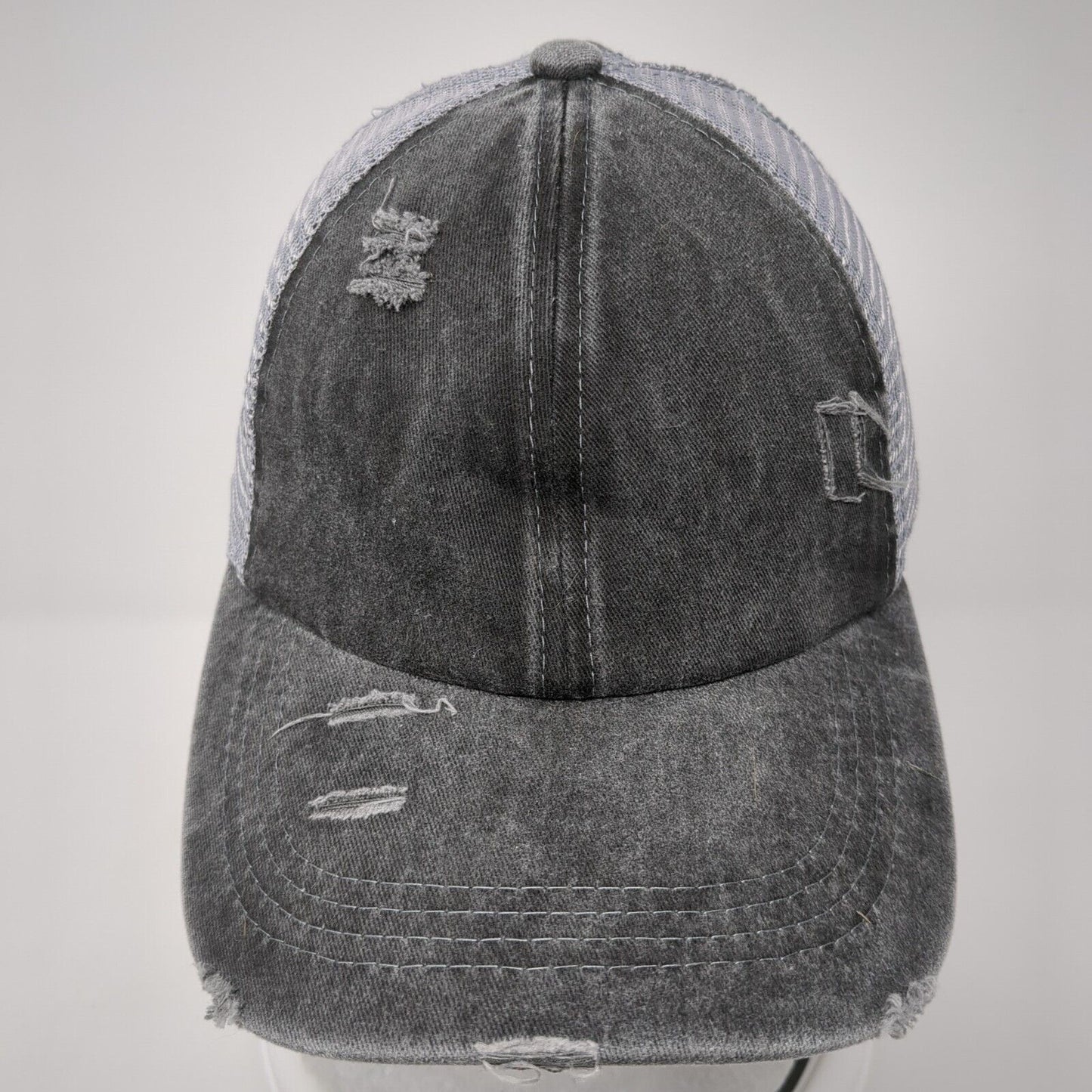 Unbranded Strapback Trucker Hat Gray One Size Mesh Back Ponytail