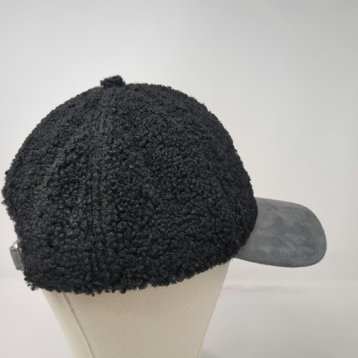 Zyia Active Baseball Cap Black Gray One Size Sherpa Fleece Faux Suede Patch Hat