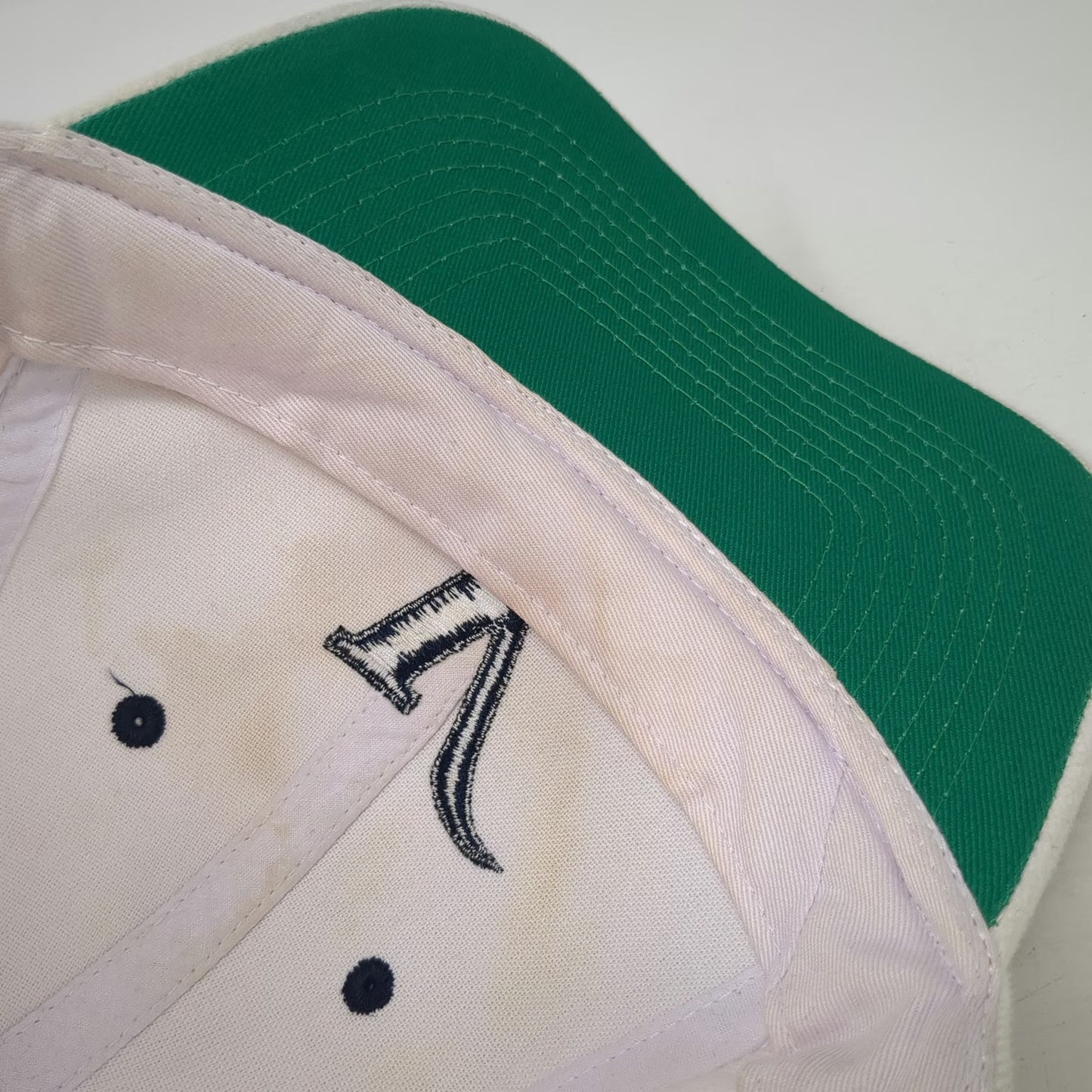 Snapback Hat White One Size Valley National Bank V Logo Green Under Brim Cotton
