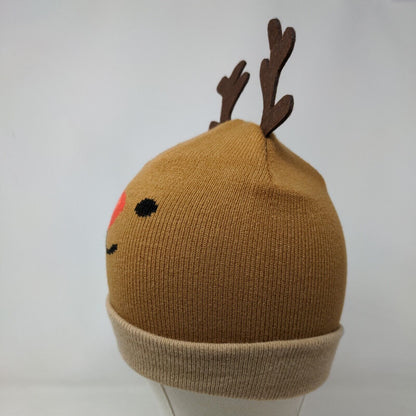 Gertex Boy's Knit Beanie Cap Hat Tan Size 4-6X Reindeer Antlers Ears