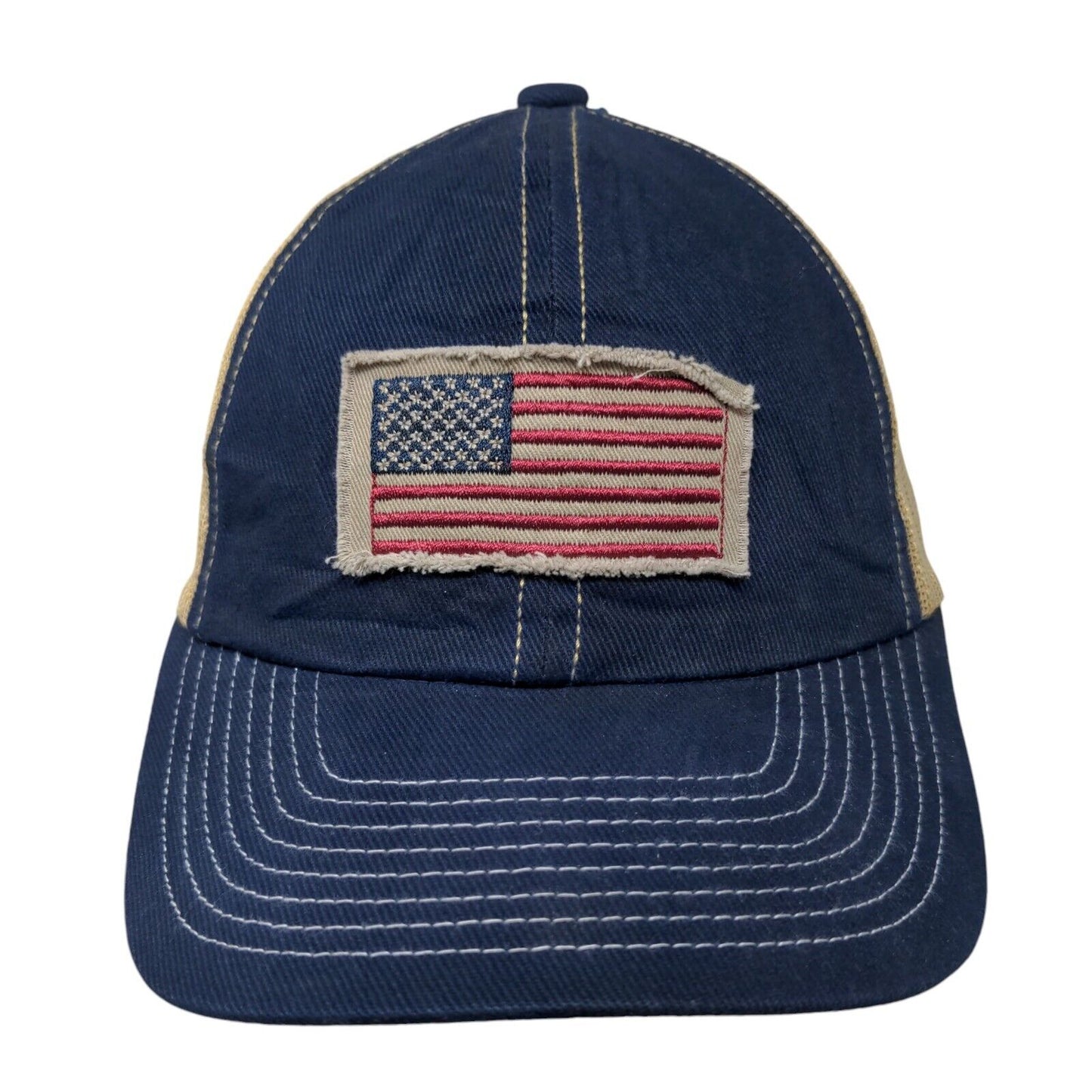 American Flag Snapback Mesh Back Trucker Hat Blue OSFM Colorblock