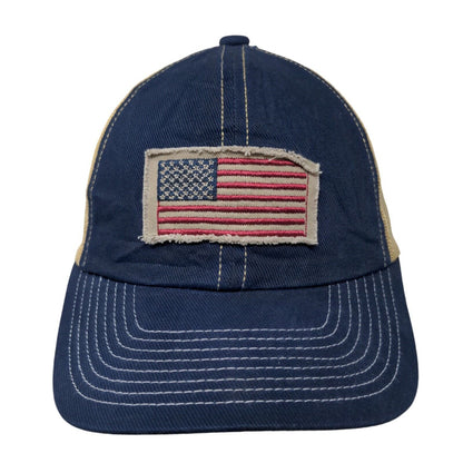 American Flag Snapback Mesh Back Trucker Hat Blue OSFM Colorblock