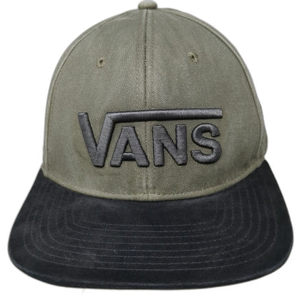 Vans Snapback Green Black One Size Flat Brim 3D Logo Two Tone 6 Panel Cotton Hat