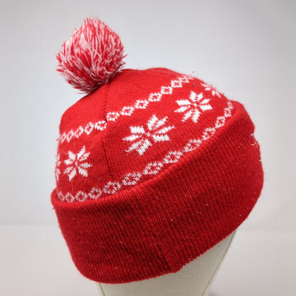 Worlds of Fun Winterfest Knit Pom Pom Beanie Hat Red One Size Fair Isle
