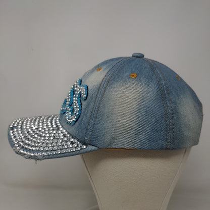 Unbranded Women's Denim Slideback Hat Blue Bling Rhinestone BOSS Accents