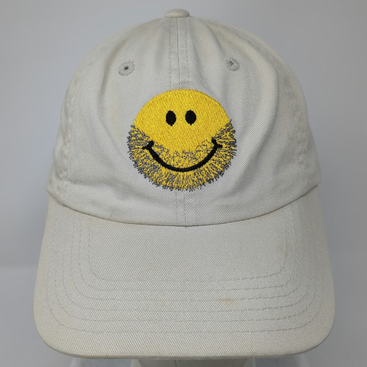 Jeep Baseball Cap Beige One Size Bearded Smiley Face Adjustable Strapback Hat