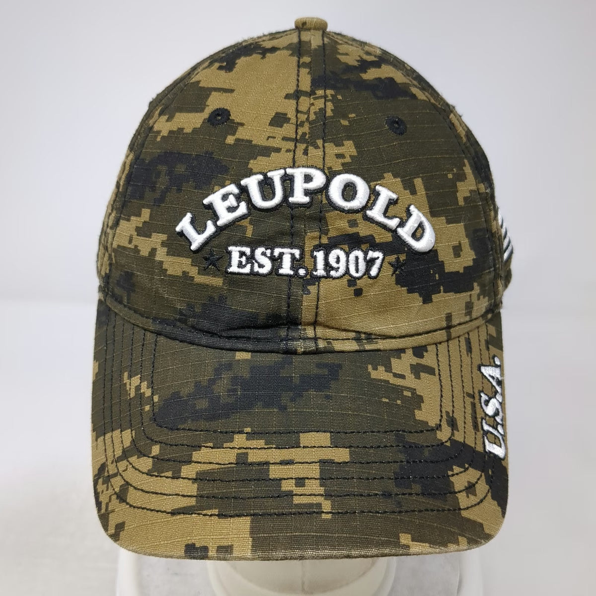 Center Stage Baseball Cap Green One Size Leupold Digital Camo USA Flag Hat