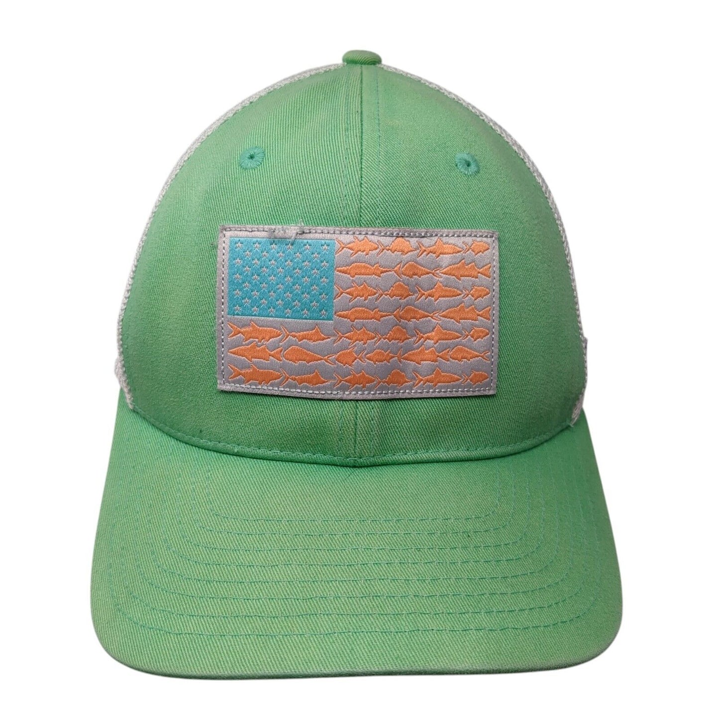 Columbia Fish Flag Fitted Trucker Hat Green S/M Lightweight Mesh Back 6 Panel