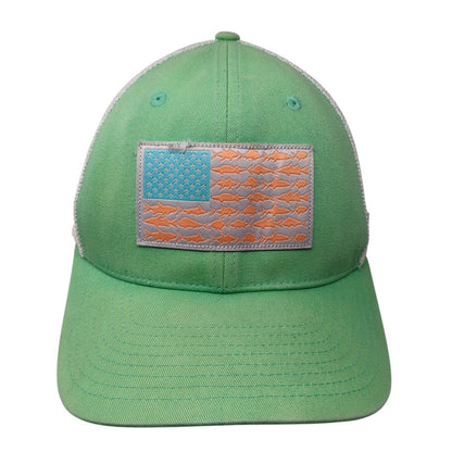 Columbia Fish Flag Fitted Trucker Hat Green S/M Lightweight Mesh Back 6 Panel