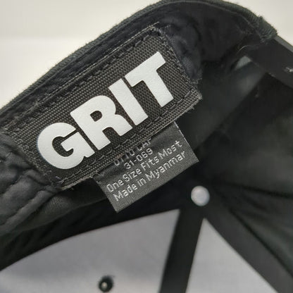 GRIT 5 Panel Hat Black One Size Snapback Flat Brim Structured Embroidered Logo