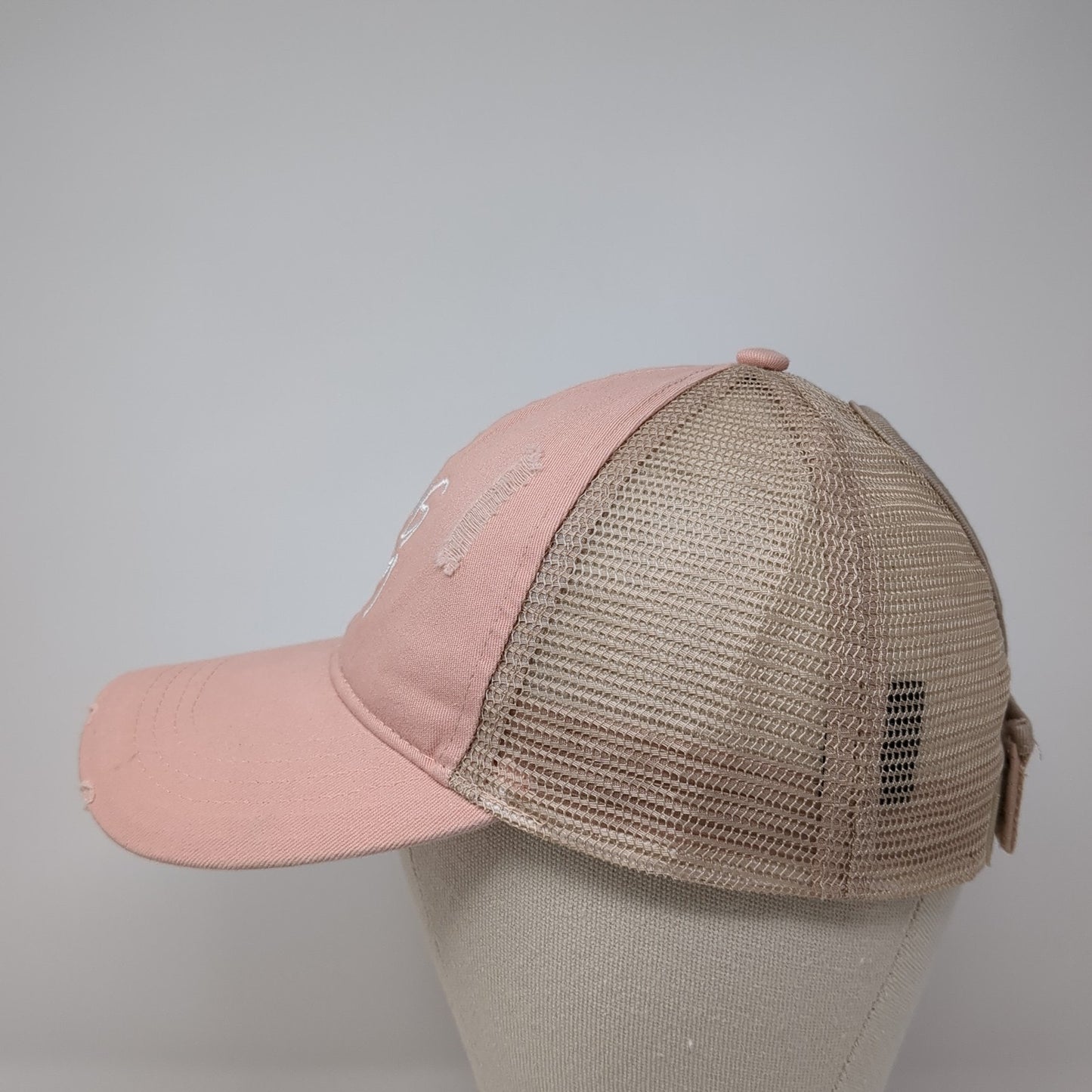 Dog Mom Ponytail Trucker Hat Pink One Size Adjustable Distressed Mesh Back