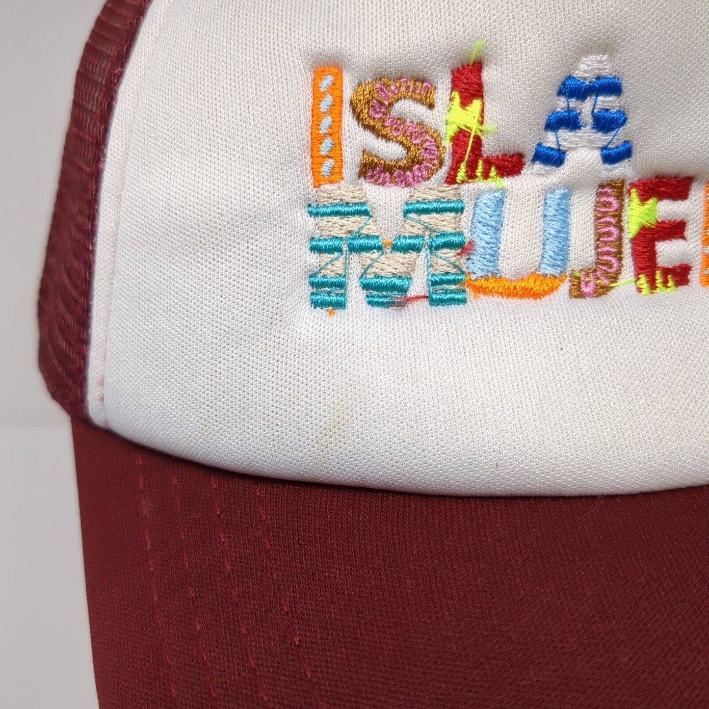 Isla Mujeres Snapback Trucker Hat Red OSFA Mesh Back Embroidered