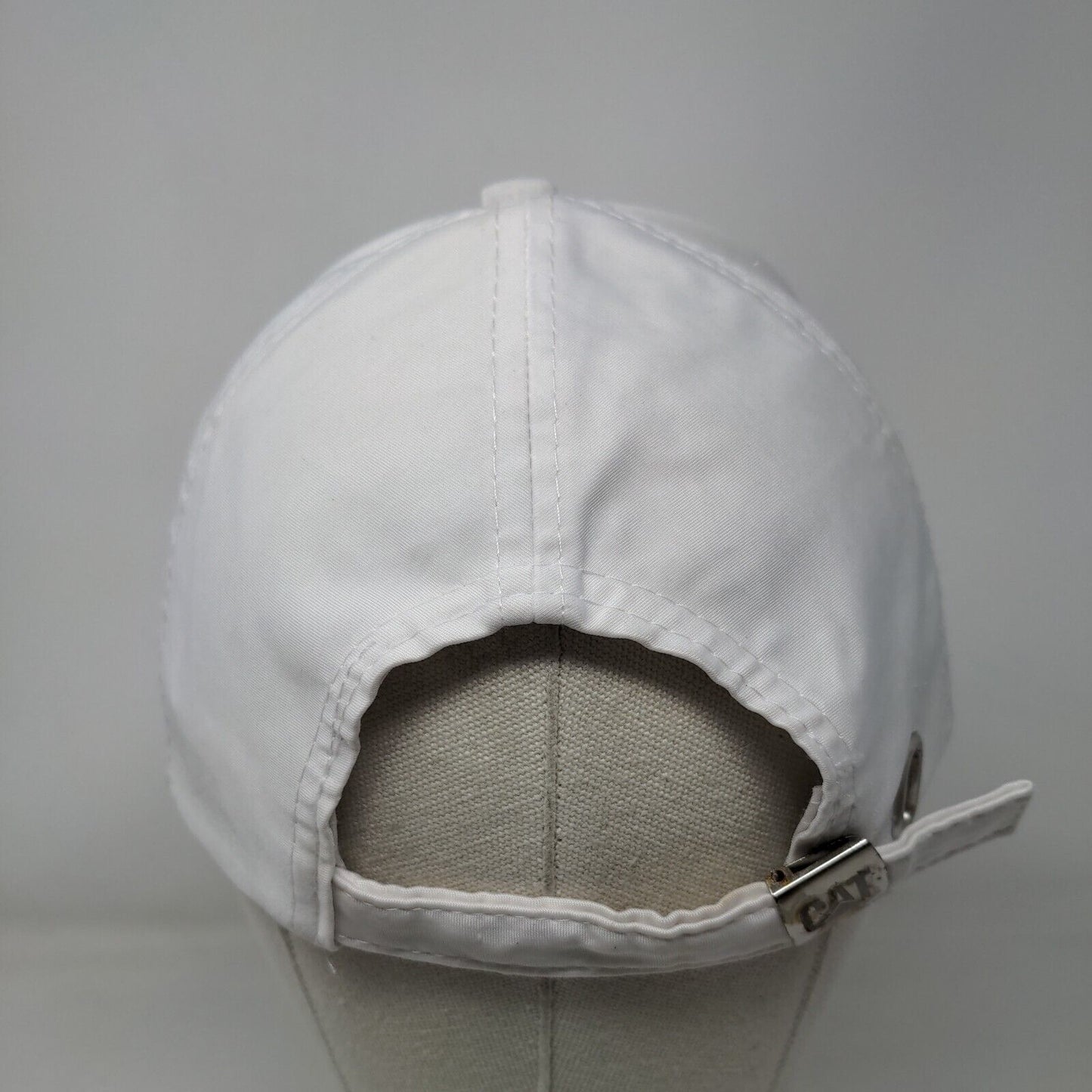 CAT Slideback Hat White OS Adjustable Embroidered Logo Vented Holes 6 Panel