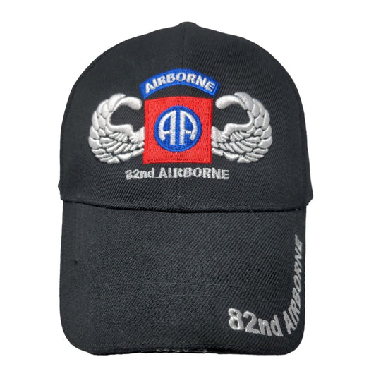 82nd Airborne Strapback Hat Black OSFA Adjustable Embroidered Golden Lion