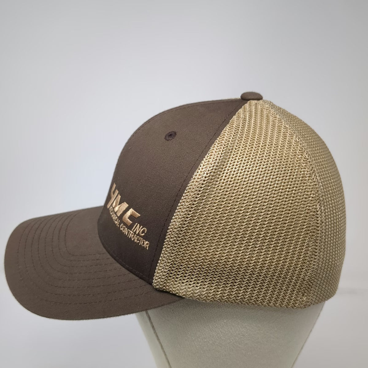 Port Authority Brown M Baseball Cap Hat Mesh Back Flexfit YMC Mechanical Logo