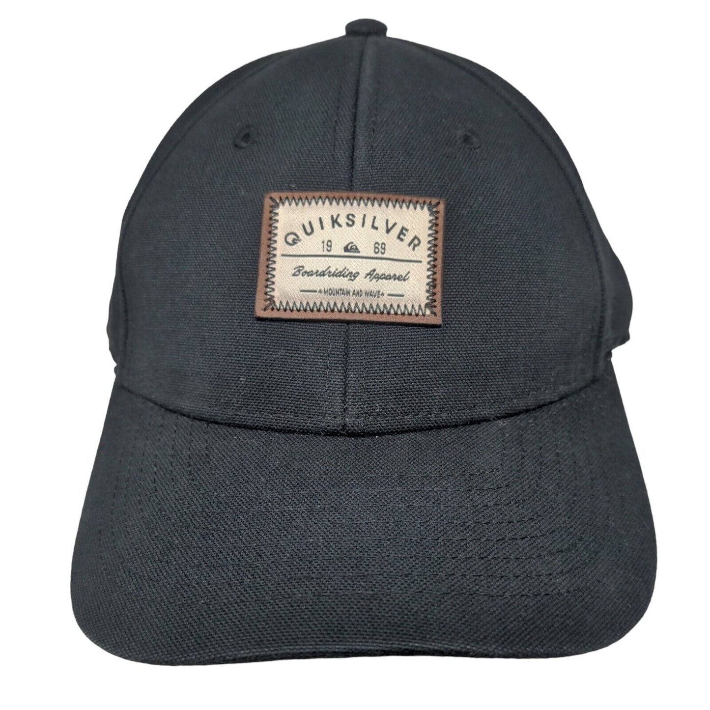 Quiksilver Slideback Hat Black OSFM Adjustable Patch Logo Vented Holes 6 Panel