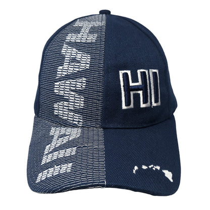Hawaii HI Strapback Hat Blue One Size Adjustable Embroidered Island Crew