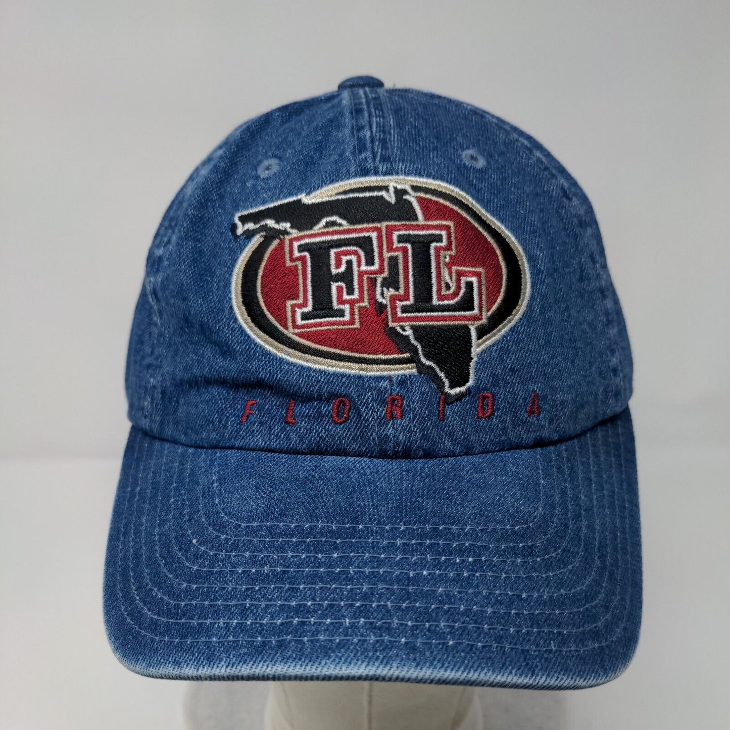 FL Florida Slideback Hat Blue OSFA Adjustable Embroidered Denim Captain Travel