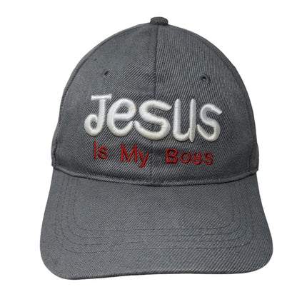 Jesus Is My Boss Strapback Hat Gray One Size Embroidered 6 Panel