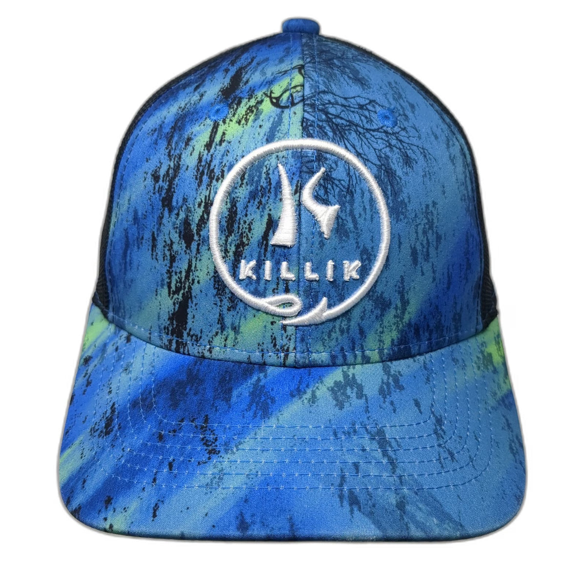Killik Trucker Hat Blue Black Green White One Size Mesh Snapback Camo Gear