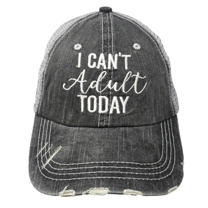 Katydid Baseball Cap Gray One Size I Can't Adult Today Distressed Mesh Hat