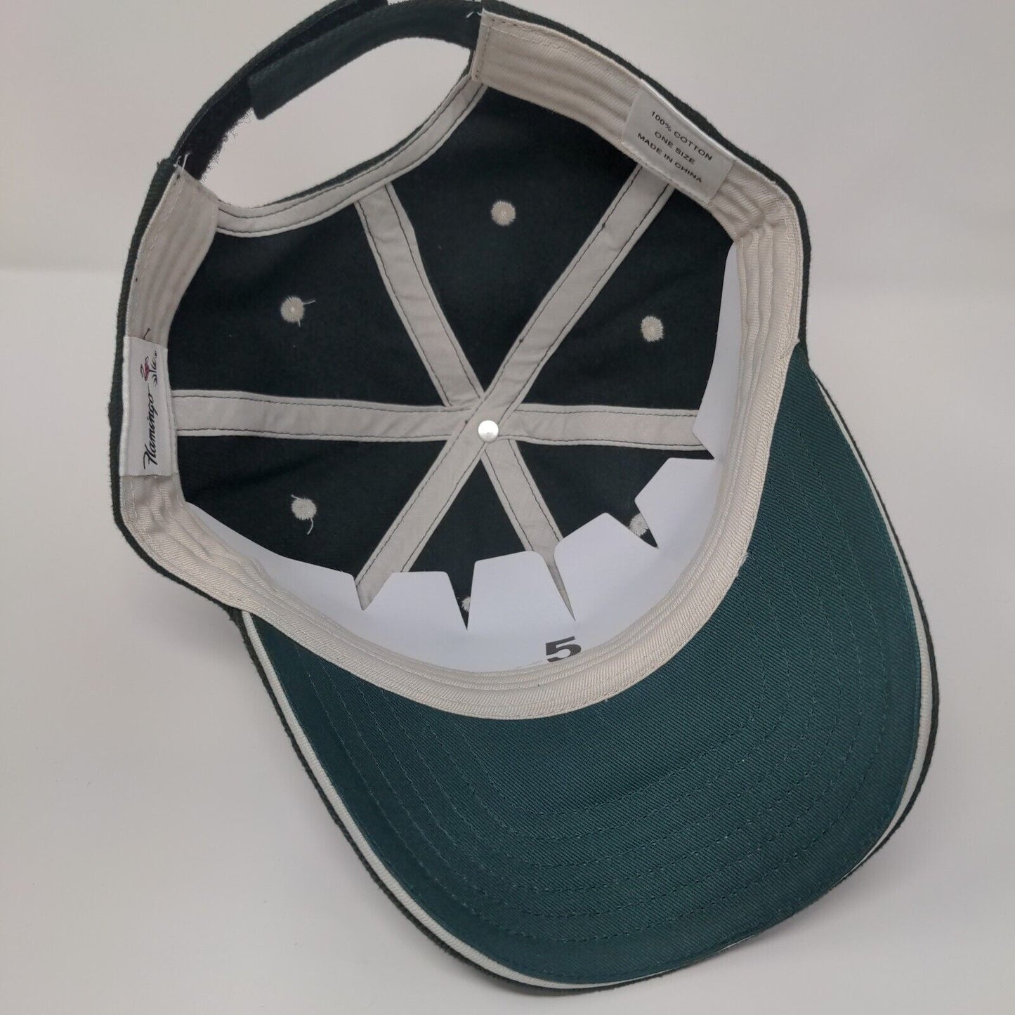 Flamingo Strapback Hat Green OSFA Adjustable Embroidered 6 Panel Cotton