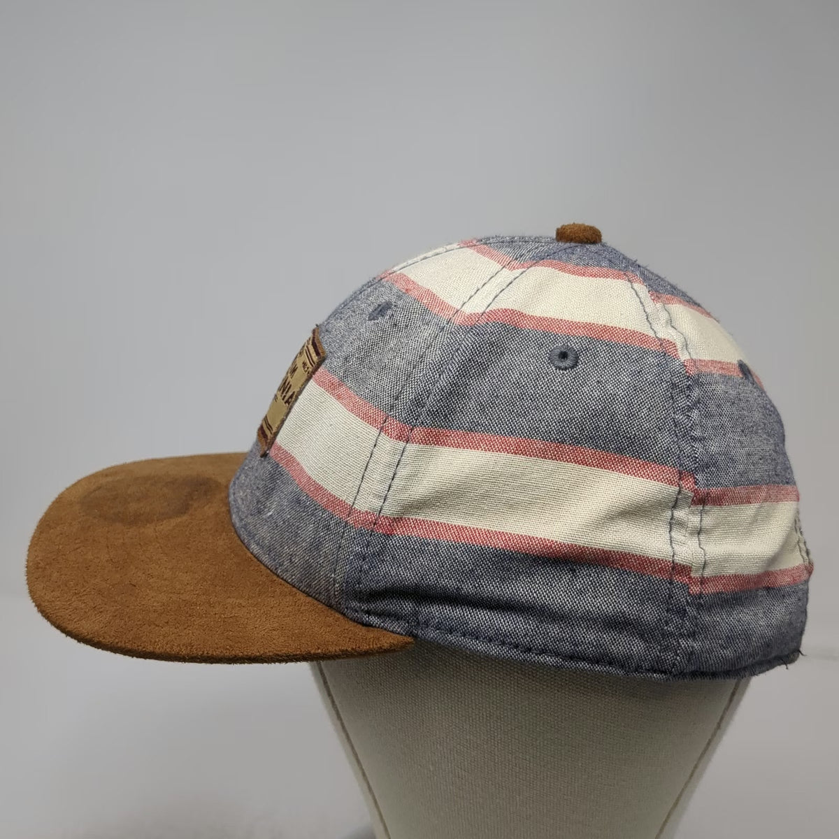 Official Baseball Cap Blue Red White Brown One Size Striped Suede Brim Patch Hat