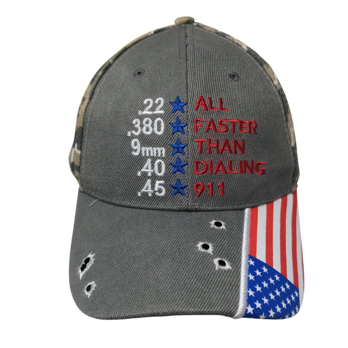 All Faster Than Dialing 911 USA Flag Strapback Hat Camouflage OSFM Patriotic