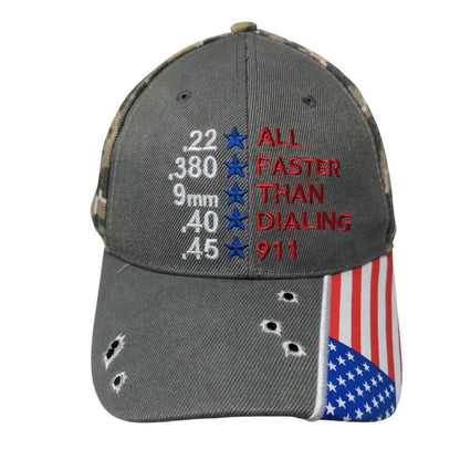 All Faster Than Dialing 911 USA Flag Strapback Hat Camouflage OSFM Patriotic