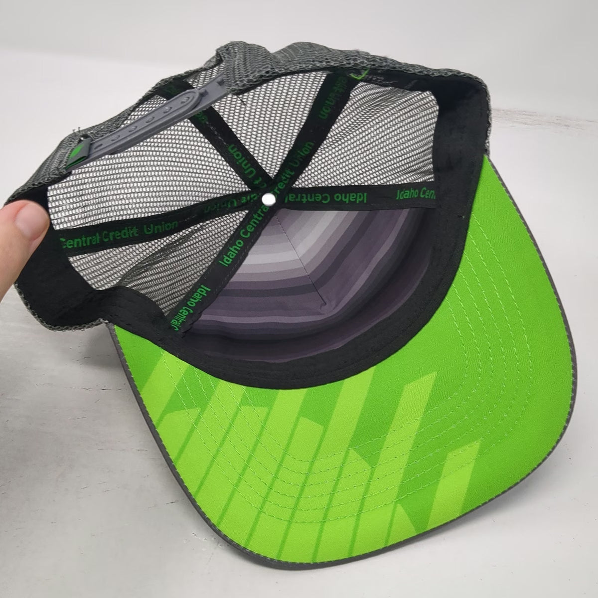 Idaho Central Credit Union Trucker Hat Green Gray One Size Mesh Snapback Stripes