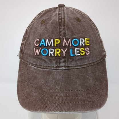 Camp More Worry Less Slideback Hat Brown One Size Solid Embroidered