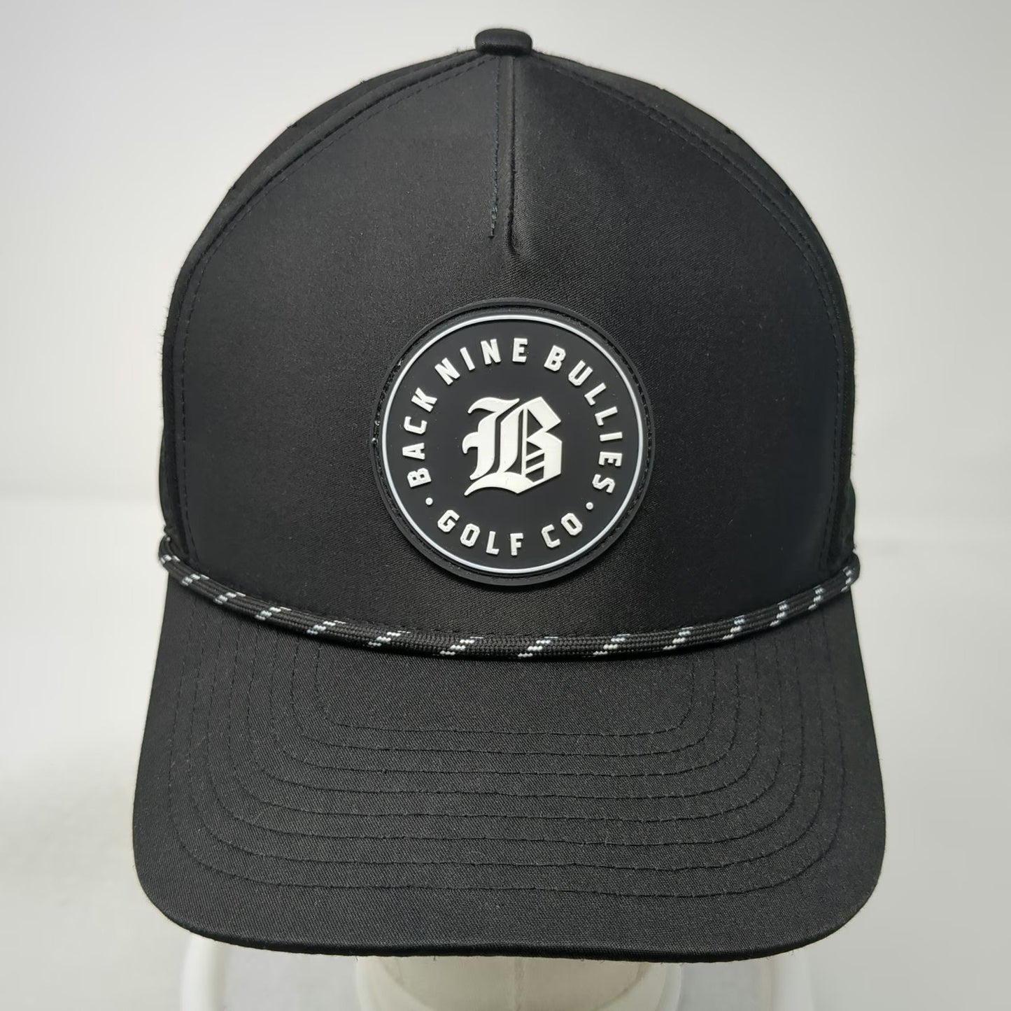 Back Nine Bullies Trucker Hat Black One Size Snapback Rope Laser Cut Golf