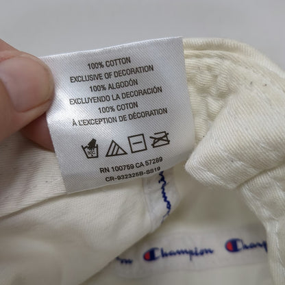 Champion 5 Panel White Hat One Size Strapback 100% Cotton Embroidered Logo