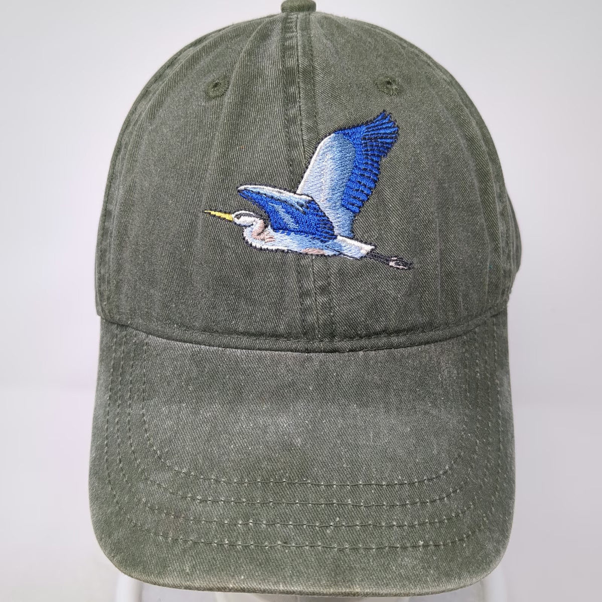 Eco Baseball Cap Green One Size Slideback Embroidered Flying Blue Heron Hat