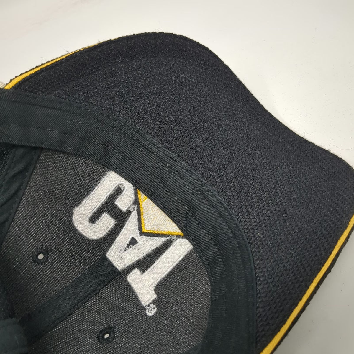 CAT Baseball Cap Black One Size Strapback Polyester Textured Industrial Logo Hat