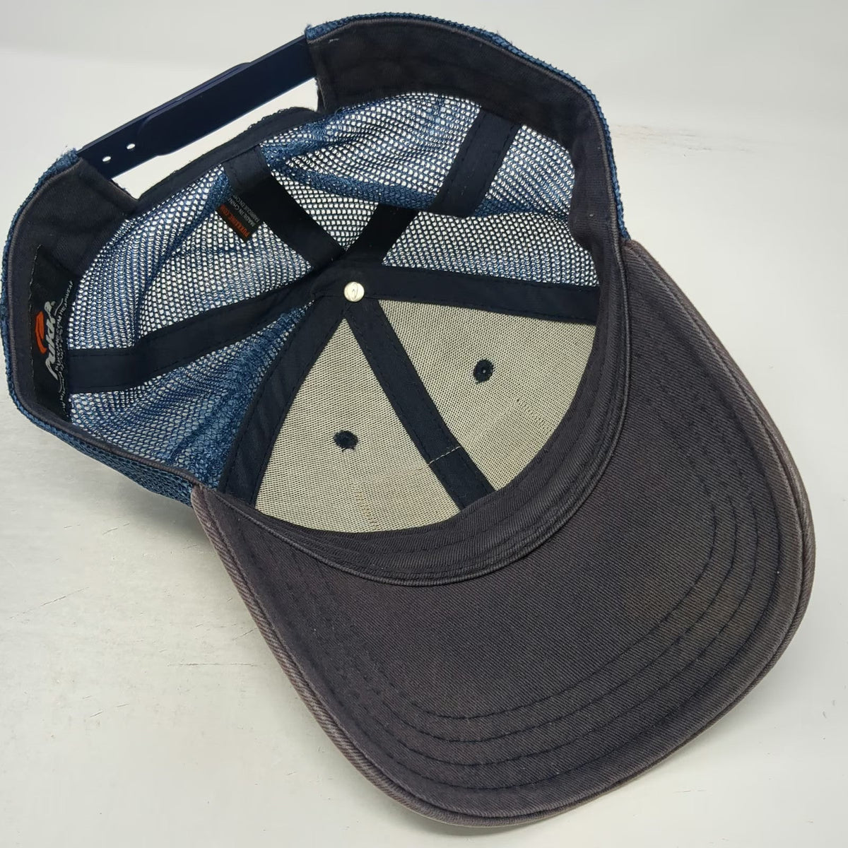 Pukka Trucker Hat Blue One Size Leather Patch Distressed Mesh Snapback Blank