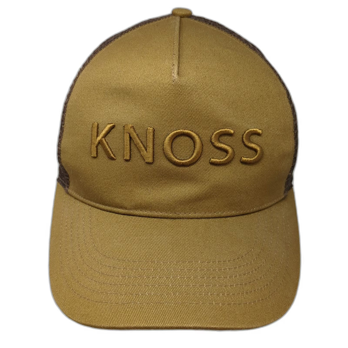 Knoss Brown Trucker Hat One Size Snapback Mesh Back Structured 3D Logo Tech 360
