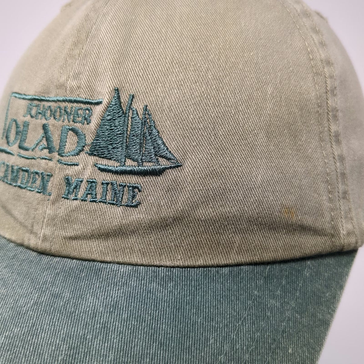 Fahrenheit Baseball Cap Gray Green One Size Schooner Olad Camden Maine Sailboat
