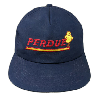 Perdue Farms Chicken Mascot Logo Blue Trucker Snapback Hat Poultry Vintage